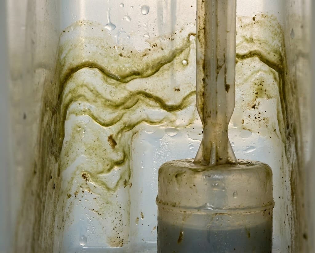 Schleimiger Biofilm an einer Rohrwand