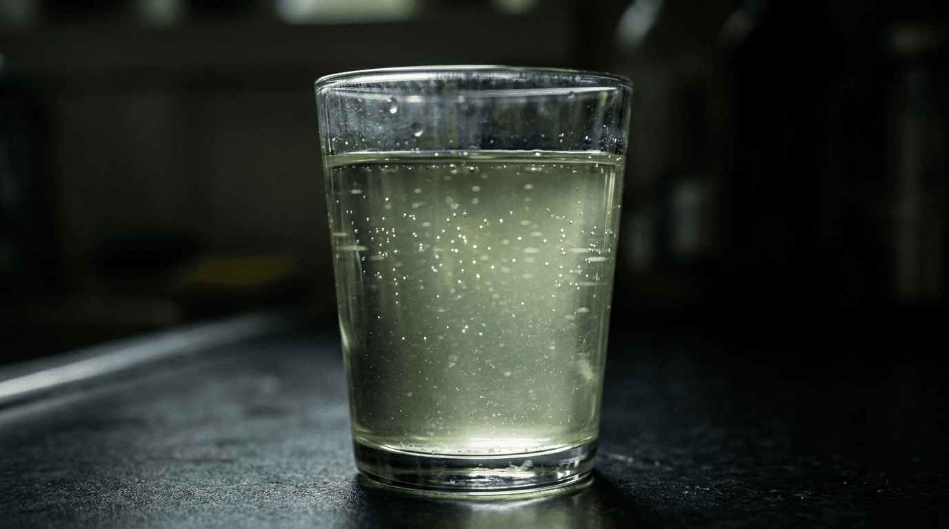 Glas Leitungswasser mit Chlorgeruch