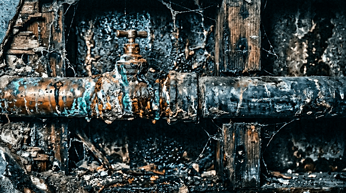 Alte korrodierte Wasserleitungen aus Blei und Kupfer